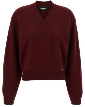 DSquared² Cropped Sweater Maglioni Bordeaux-Donna - Rosso