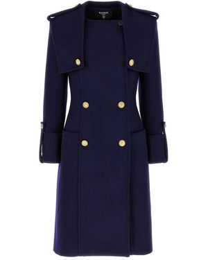 Balmain Double-Breasted Long Coat Trench E Impermeabili Blu