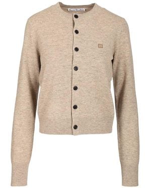 Acne Studios Crew Neck Wool Cardigan Knitwear Grey - Natural
