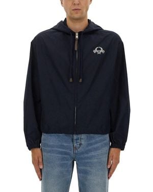 Moschino Hooded Nylon Jacket With Adjustable Hem - Blue