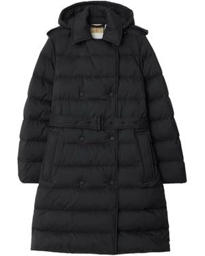 Burberry Double-breasted Kent Long Puffer Coat With Belt - Black