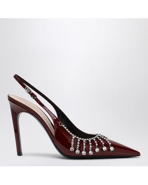Gucci Bordeaux Patent Leather Pump With Crystal Chain - Brown