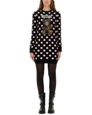 Moschino Polka Dot Dress With Logo - Black