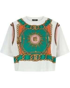 Balmain Foulard' Print T-Shirt - Green