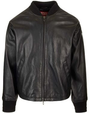 DIESEL Waxed Leather Jacket Jackets - Black