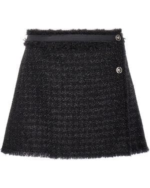 Versace Vichy Tweed Wrap Mini Skirt - Black
