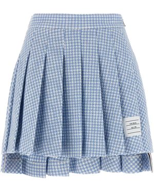 Thom Browne Pleated Tweed Skirt Gonne Celeste-Donna - Blu