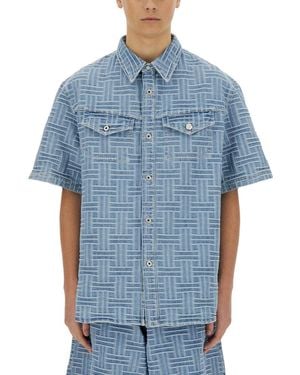 KENZO Denim Shirt With Short Sleeves - Blue