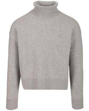 Ami Paris Turtleneck Jumper Knitwear - Grey