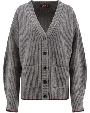 Gucci Ribbed Wool Cardigan - Grey