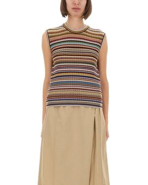Paul Smith "Signature Stripe" Knit Vest-Donna - Neutro