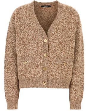 Versace Two-Tone Wool Blend Cardigan - Brown