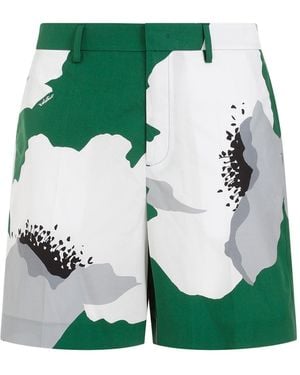 Valentino And Flowered Cotton Shorts-Uomo - Verde