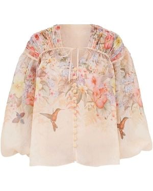 Zimmermann Linen And Silk Blend Floral Blouse - Natural