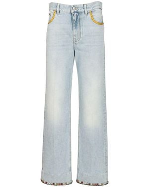 Valentino Garavani Denim Trousers With Embroidered Flower Trim Jeans Blue