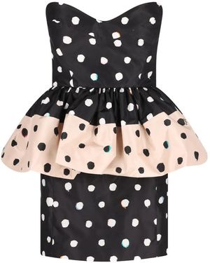 Fendi Falena Dots-Print Taffeta Bustier Dress - Black