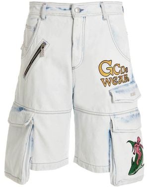 Gcds Bleached Embroidered Ultracargo' Bermuda Shorts - White
