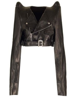 Rick Owens Micro Biker In Black Leather Jackets Black