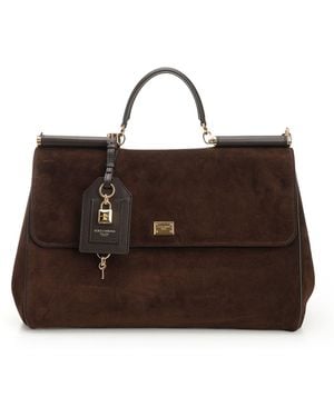 Dolce & Gabbana Medium Suede Sicily Handbag Handbags Brown