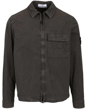Stone Island Organic Cotton Canvas Overshirt Shirts - Grey