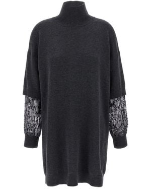 Brunello Cucinelli Sequin Sleeve Dress Abiti Grigio-Donna - Blu