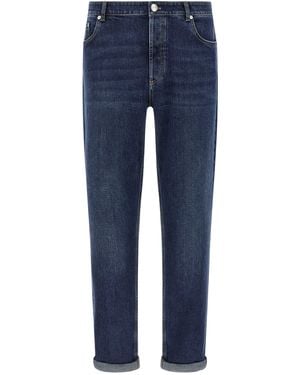 Brunello Cucinelli Logo Embroidery Stretch Jeans - Blue