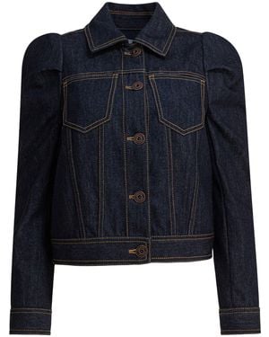 McQueen Denim Jacket With Pointed Shoulders Giacche Blu-Donna