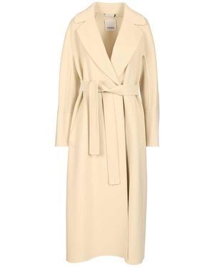 Max Mara Elisa Long Wool Belted Coat Coats White - Natural