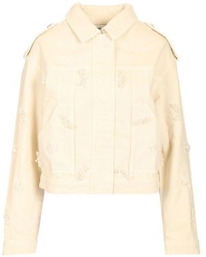 Self-Portrait Floral Beaded Denim Jacket Jackets - Natural