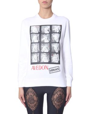 Versace FELPA GIROCOLLO CON STAMPA AVEDON - Bianco