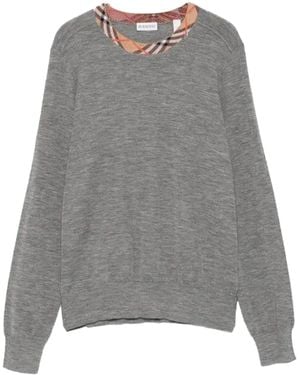 Burberry Checked Crew Neck Pullover - Grey