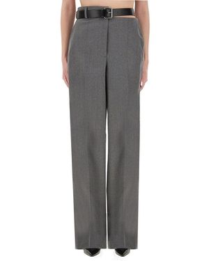 Stella McCartney Tailored Straight-Leg Flannel Pants With Belt - Grey