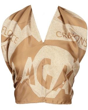 Ferragamo Silk Top Tops - Natural