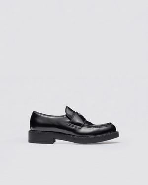 Prada Chocolate Brushed Leather Loafers - White