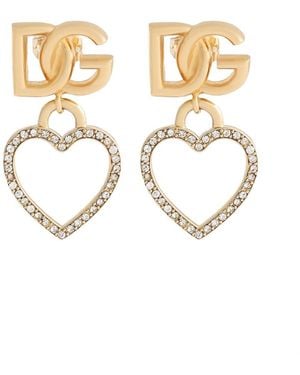 Dolce & Gabbana Stud Earrings With Hearts And Logo-Donna - Bianco