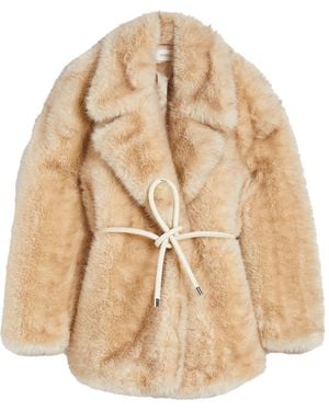 Sportmax Belted Furry-Effect Heavy Jacket - Natural