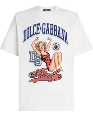 Dolce & Gabbana Italy-Print Cotton T-Shirt - White