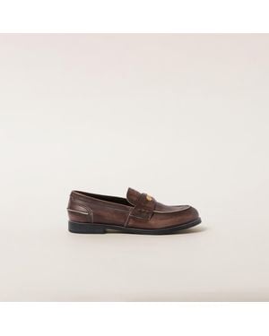Miu Miu Vintage-Effect Leather Penny Loafers - Brown