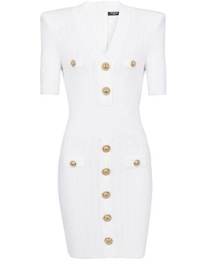Balmain Knitted Button-Embellished Minidress - White