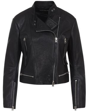 Tom Ford Lamb Leather Biker Jacket With Zipped Cuffs - Black