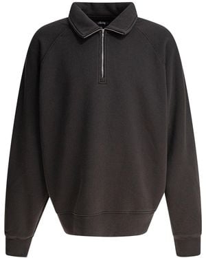 Stussy Fleece Raglan Zip Mock Sweatshirts Black - Grey