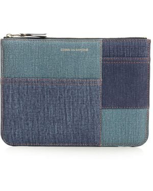 Comme des Garçons Patchwork Leather Denim Effect Zipped Pouch Small Leather Goods - Blue