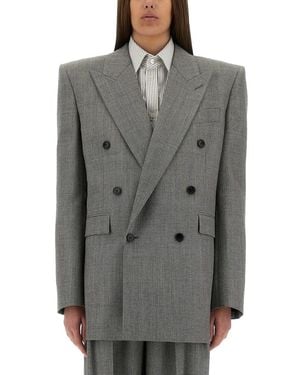 Saint Laurent Wool Chiné Jacket-Donna - Grigio