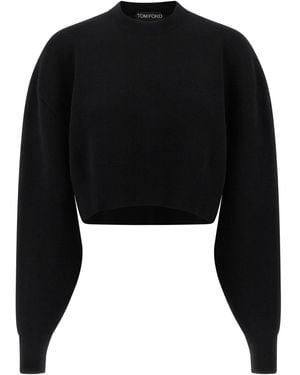 Tom Ford Cropped Sweatshirt With Balloon Sleeves - Black