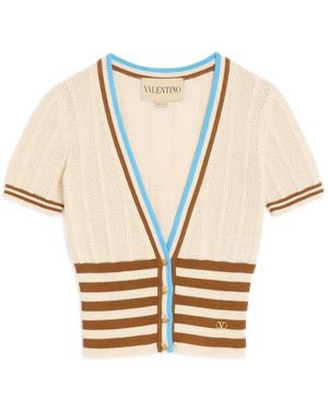 Valentino Garavani Knit Striped Cropped Cardgian - Natural