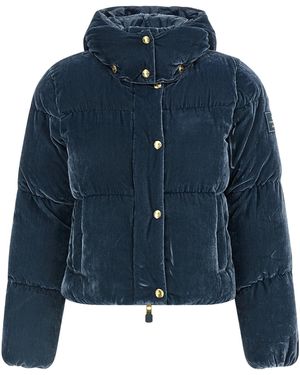 Elisabetta Franchi Velvet Down Jacket Puffer Jackets Blu-Donna