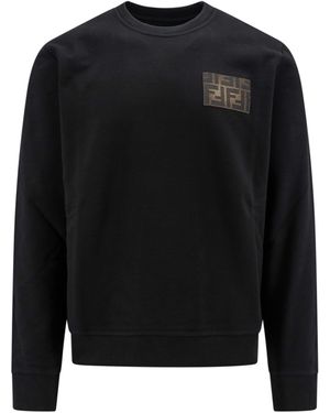 Fendi Cotton Sweatshirt With Frontal Ff Patch - Black