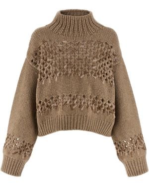 Brunello Cucinelli Drop Sequin Sweater Maglioni-Donna - Neutro