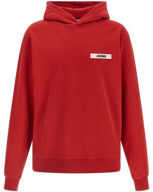 Jacquemus Grosgrain-Finish Hooded Sweatshirt With Logo Detail - Red