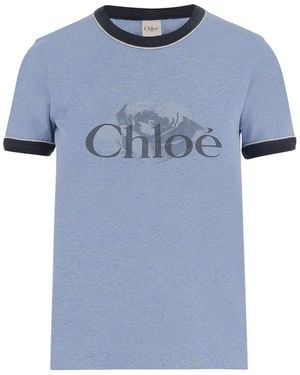 Chloé Cotton T-Shirt-Donna - Blu